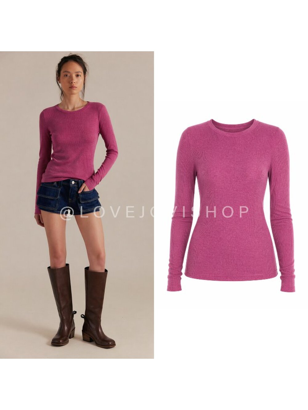 Tops | Michael Stars Raspberry Juliett Thermal Long Sleeve Tee | M | Cabincore